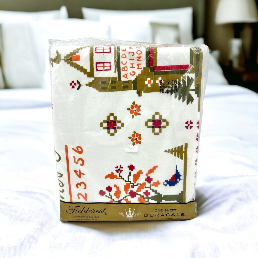 New Vtg Fieldcrest One Sheet Duracale Full Flat 81" x 108" Orange Red School